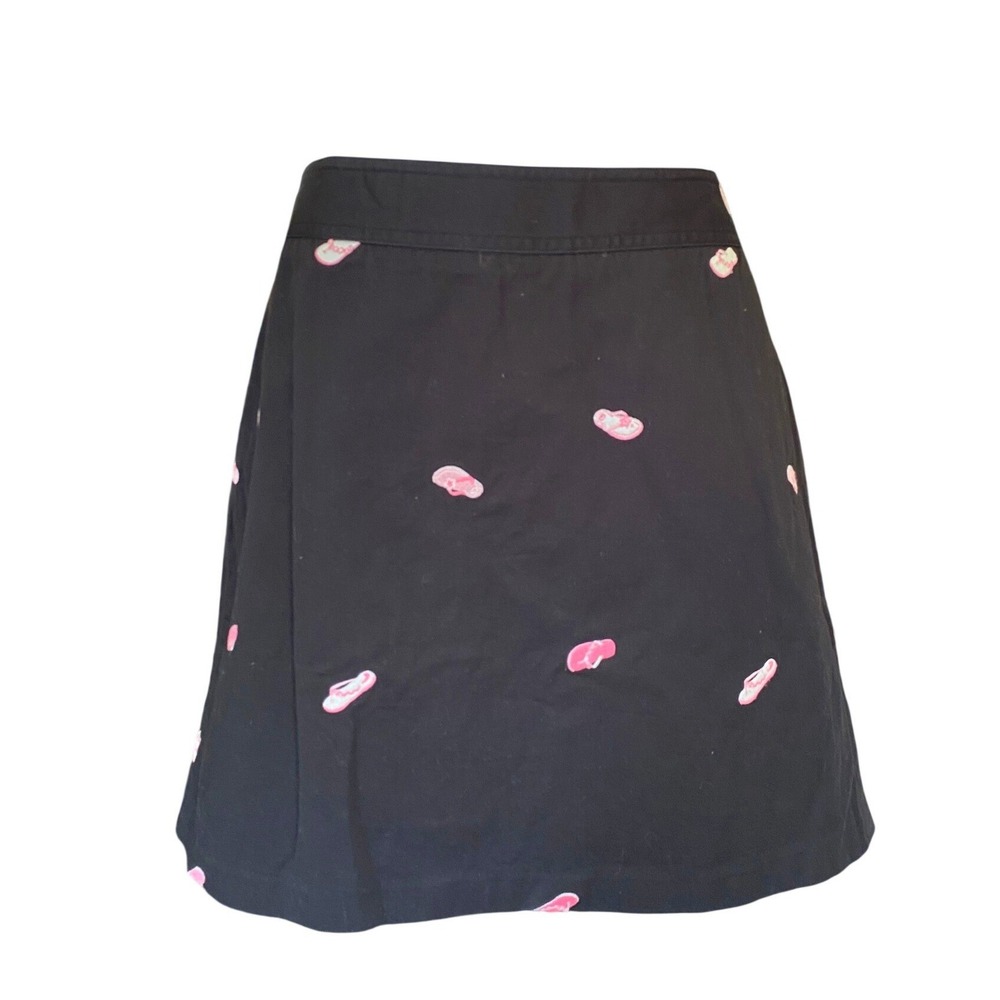 Vintage Y2K Pink Flip Flop Embroidered Black Cotton Mini Skirt 12 Bratz Coconut